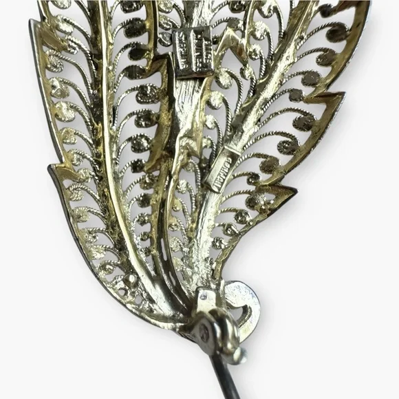ALICE CAVINESS Vintage Germany Sterling Silver Filigree Leaf Brooch, Signed